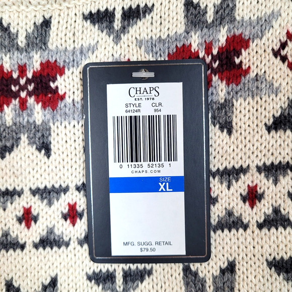Chaps Mens NWT Knit Sweater XL Cotton Wool Blend Fair Isle Winter Snowflakes - Picture 4 of 14